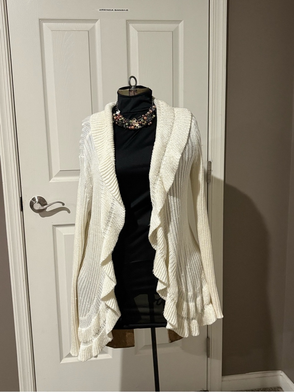 Cato XL Ivory Open Knit Waterfall Ruffle Cardigan Lightweight Boho